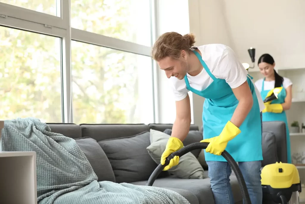Cleaning staff in a customer's house to show RSM Property Services domestic cleaning services.