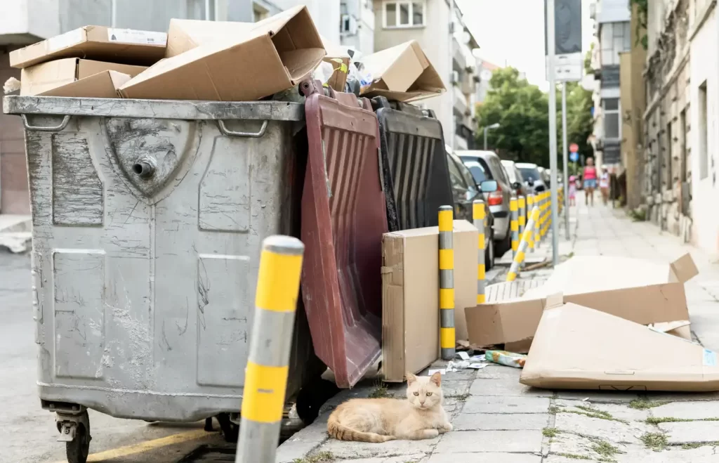 A large bin overflowing with waste to show that RSM Property Solutions provides waste removal services in Oxfordshire, Wiltshire, and Gloucestershire.
